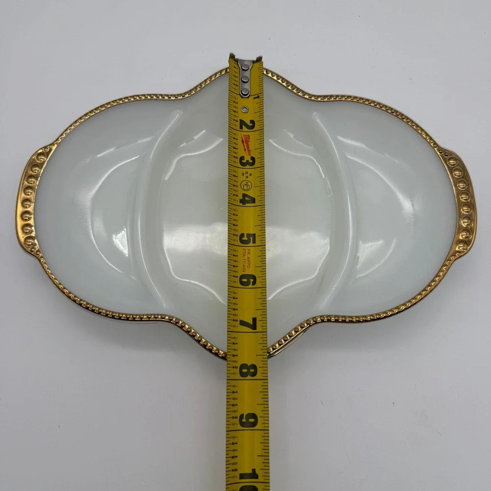 Anchor Hocking Fire King Relish Dish White Gold 22k Trim Milk Glass